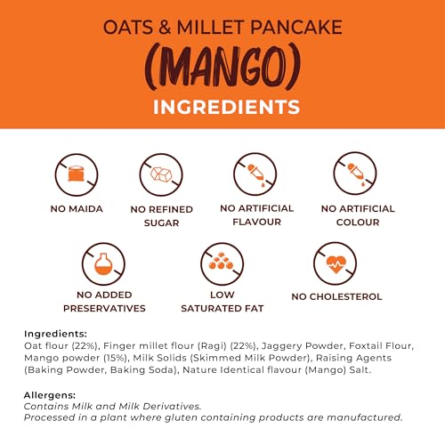 Image of foodstrong Oats And Millets Mango Pancake Mix | High Protein & Fibre | No Maida, Refined Sugar - Made With Jaggery | Eggless Instant Breakfast Mix | 250 Gram X Pack Of 2