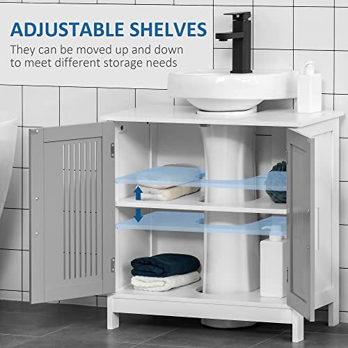 Kleankin Modern Under Sink Cabinet With 2 Doors, Pedestal Under Sink Bathroom Cupboard With Adjustable Shelves, Grey And White #TOP4