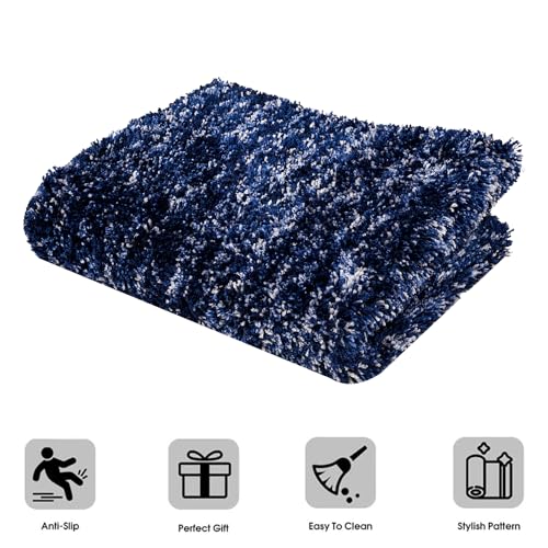 Image of Kuber Industries Shaggy Fluffy Carpet for Living Room & Bedroom | Lexus Home Decor for Floor Carpet Rug | Non-Slip Bedside Rug | 3x5 Feet | Blue