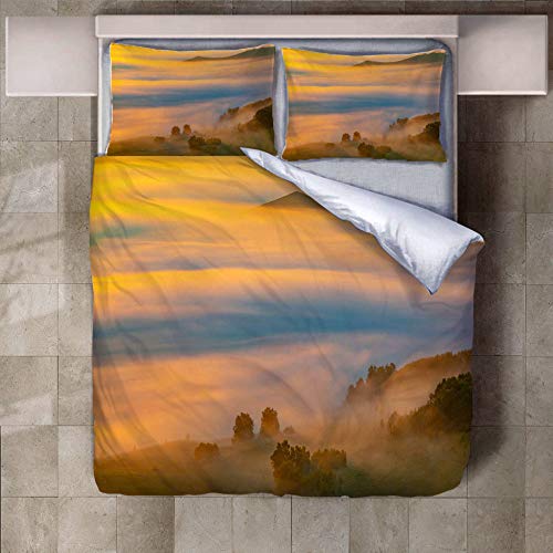 Home Betten Textil Bettbezug Bettdecke Bettwäsche Drucken Kopfkissenbezug 3 Stück Set Cloud Landschaft Gelb Bettbezug Paradekissen Bed-In-A-Bag Queen Classic Jeder Glatten Weichen, Twin 68 * 86 Zoll Cover