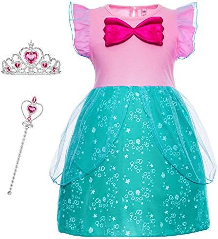 Cmiko Princess Sofia Costume Dresses Short Sleeves Dress Up Clothes Skirts for Toddler Little Girls Birthday Party with Tiara and Magic Wand Accessories Size 4t 5t M(5) 4-5 Years