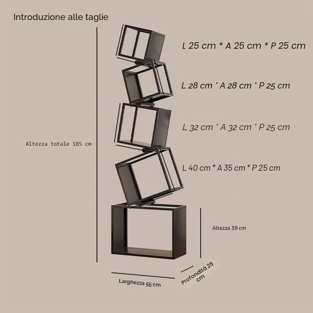 Libreria Etagere,Scaffale Esclusivo Alto 5 Livelli da 72",Librerie Moderne e Geometriche Scaffale in Metallo Fresco,Scaffale ad Angolo per Camera da Letto,Soggiorno,Ufficio Domestico