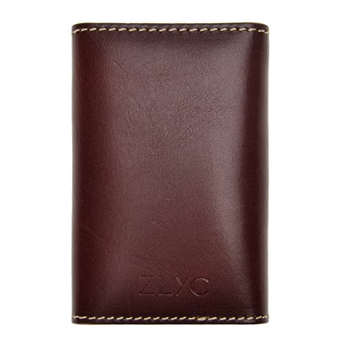 ZLYC Genuine Leather Keychain Key Wallet 6 Hook Button Closure Key Holder Case with Card Holder2