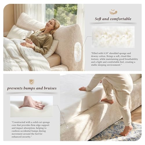 Image of Homkdom Cloud Bed Frame 9.4 inch Thick Soft Headboard & Anti-Collision Corner | Cat-Ear Design for Modern Bedroom, 15-Min Easy Assembly for First -Timers, Scratch-Resistant for Pet Owners, Noise-Fee, Queen