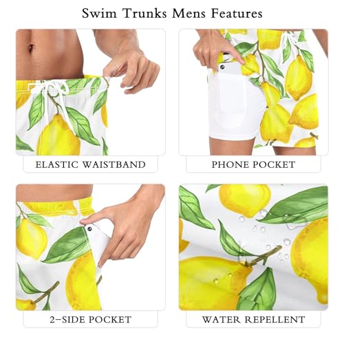 xigua Yellow Lemons Mens Swim Trunks with Liner, 5 inch Quick Dry Mens Boardshorts for Beach3
