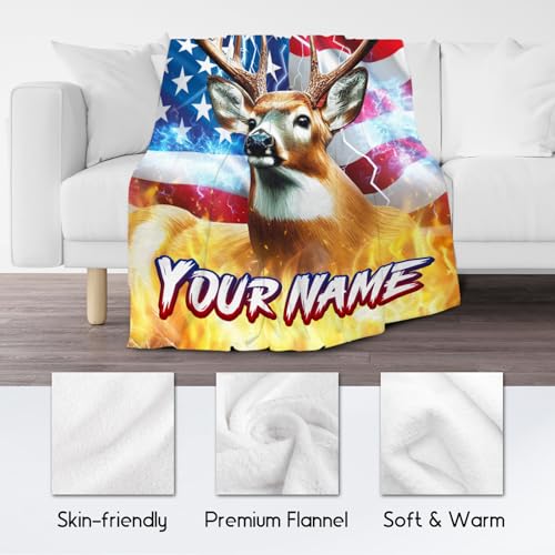 Hunting Gifts for Boys Men - Personalized Deer Blanket with Name - Cool Soft Cozy Throw for Bed - 4 Sizes