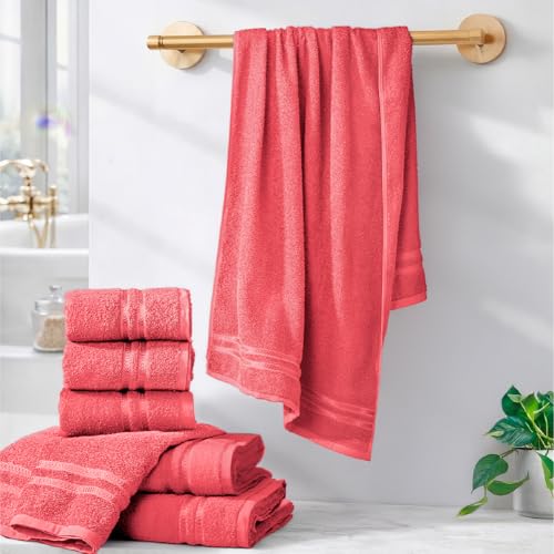Image of Welspun Arlo 100% Cotton Bath Towel | Towels for Bath Large Size | Soft & Highly Absorbent Cotton Bath Towel | Quick Dry Bathing Towel for Men & Women | 70 x 137 cm | Coral Lite