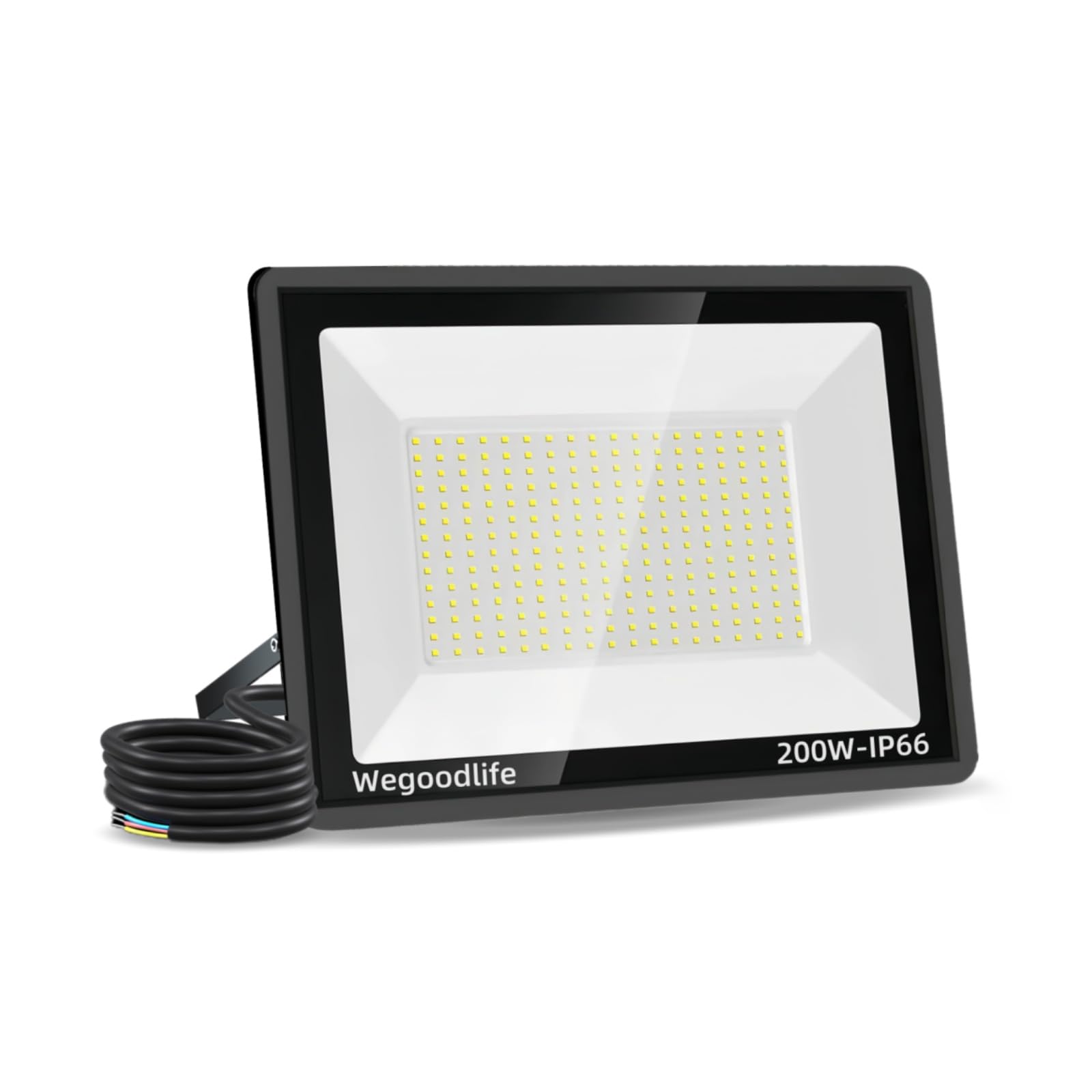Wegoodlife 200W LED Floodlight Outdoor, Super Bright 20000LM Security Lights, 6500K Cool White Outdoor Wall Light, IP66 Waterproof, Adjustable 180° Bracket, Flood Light for Garden, Warehouse, No Plug — image 1