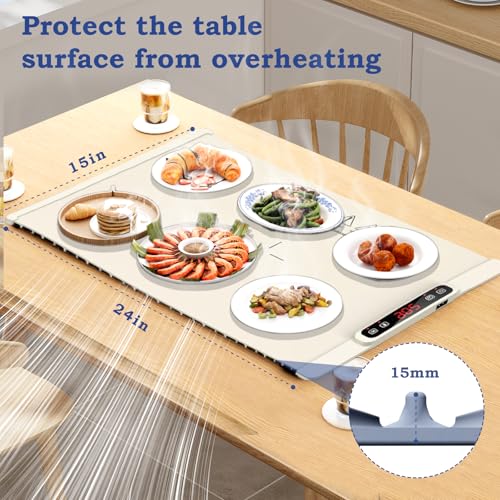 Image of Food Warming Mat, Electric Warming Tray with Child Lock, Premium-Grade Silicone Mat, Heating Fastly in 10s, Portable Design for Home and Kitchen (Beige)