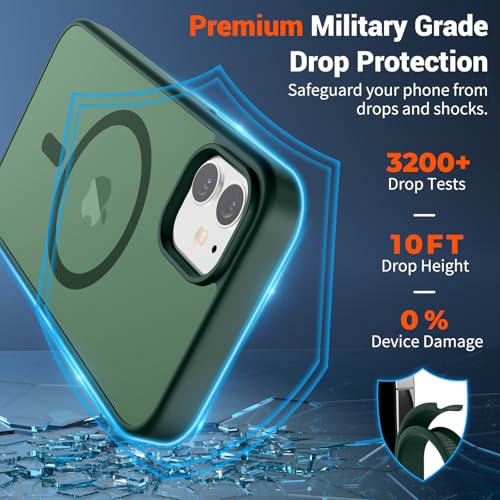 Image of SUPFINE Magnetic for iPhone 12 Mini Case & iPhone 13 Mini Case (Compatible with MagSafe) (Military Grade Drop Protection) Slim Translucent Matte Shockproof Phone Cover,Forest Green