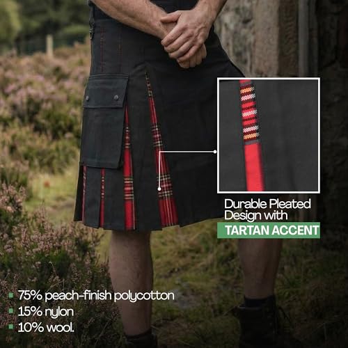 Image of Men's Utility Tartan Kilt, Scottish Kilts for Men with Cargo Pockets & Adjustable Leather Straps