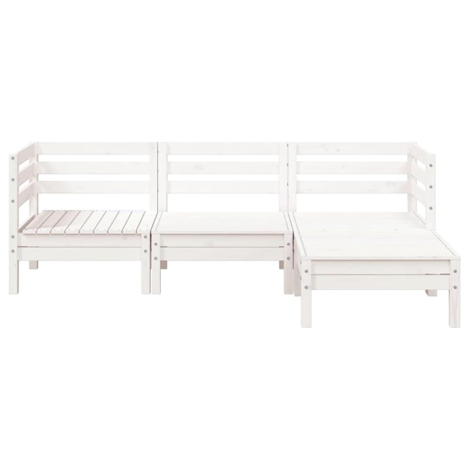 Gecheer Divano da Giardino 3 Posti Con Poggiapiedi, Modulare, Salottino da Esterno, Mobili da Giardino, Bianco Massello Pino