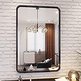 Abelockand 22" x 30" Black Rectangle Matte Black Metal Framed Bathroom Mirror, Wall Mounted Black Va