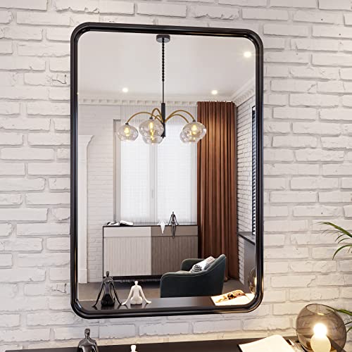 Abelockand 22" X 30" Black Rectangle Matte Black Metal Framed Bathroom Mirror, Wall Mounted Black Vanity Mirror, Horizontally Or Vertically #TOP1