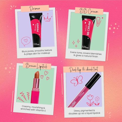 Image of NY Bae' All I Need Makeup Kit- 80 gm | Primer | BB Cream | Compact | Pink Blush | Kajal | Mascara | Brown Lipstick | Setting Spray | 8-Step Makeup Kit | Travel-Friendly | Gift Box