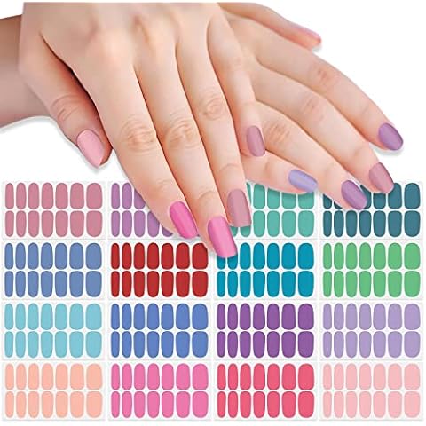 SILPECWEE Candy Nail Wraps for Women Nail Polish Strips Solid Color Self Adhesive Nail Polish Stickers Gel Nail Strips Fingernail Manicure Stickers Nails Accessories with 1pc Nail File (16 Sheets) Cover