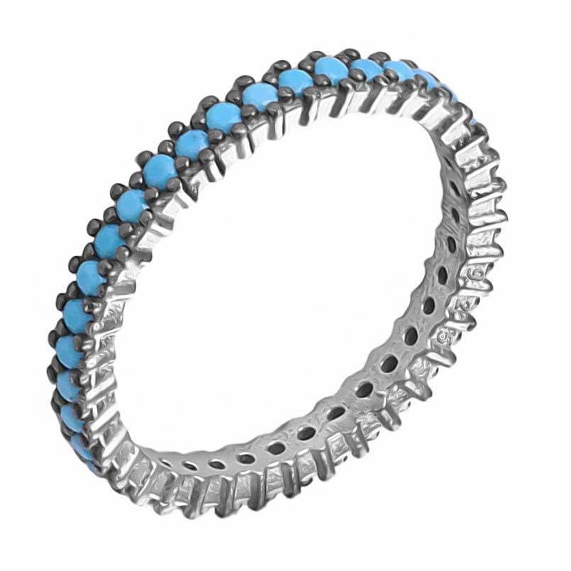 La mejor selección de Anillos de Turquesa del mes. 40 LOMBARDY JEWELRY Anillo apilable de plata de ley 925 auténtica y azul turquesa para mujer, Gema, Turquesa