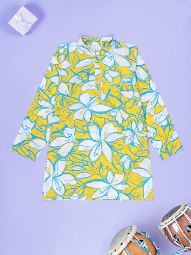 Image of KiddoPanti Boys 100% Cotton Ethnic Motif Printed Short Length Kurta