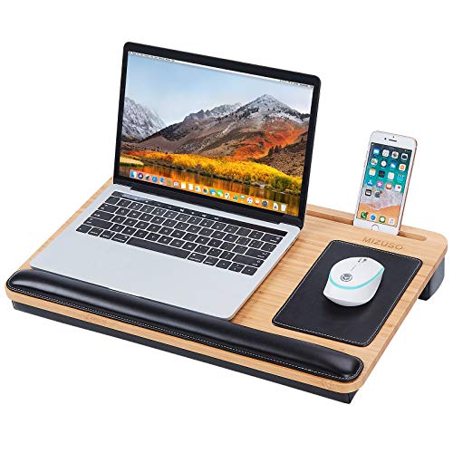 MIZUSO Laptop Lap Desk, Lap Desk for laptop with Mouse Pad & PU Leather Wrist Pad & Heat Dissipation , Home Office Student Use as Computer Laptop Stand, Book Tablet, Fits up to 15.6 inch Laptop(Black)