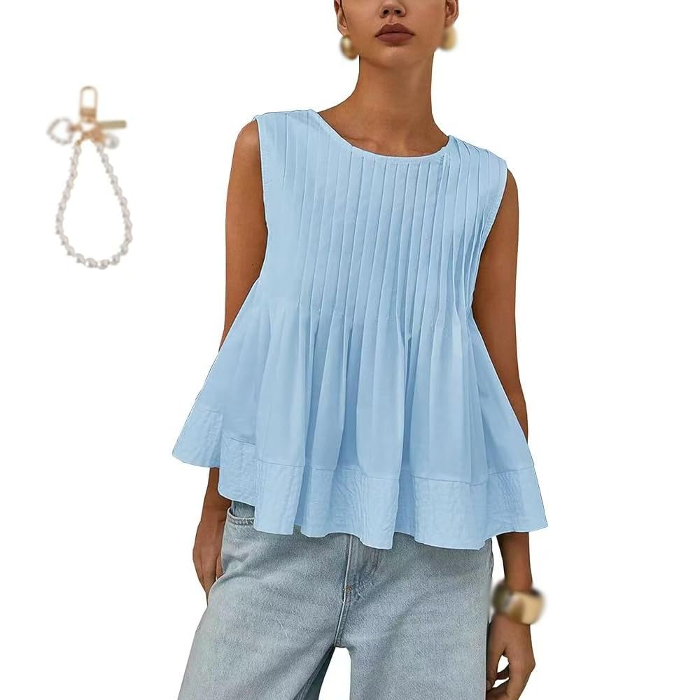 Generisch Ärmellose Bluse mit Peplum-Ausschnitt für Damen, 2025 Rundhalsausschnitt, Babydoll-Bluse, Peplum-Tops