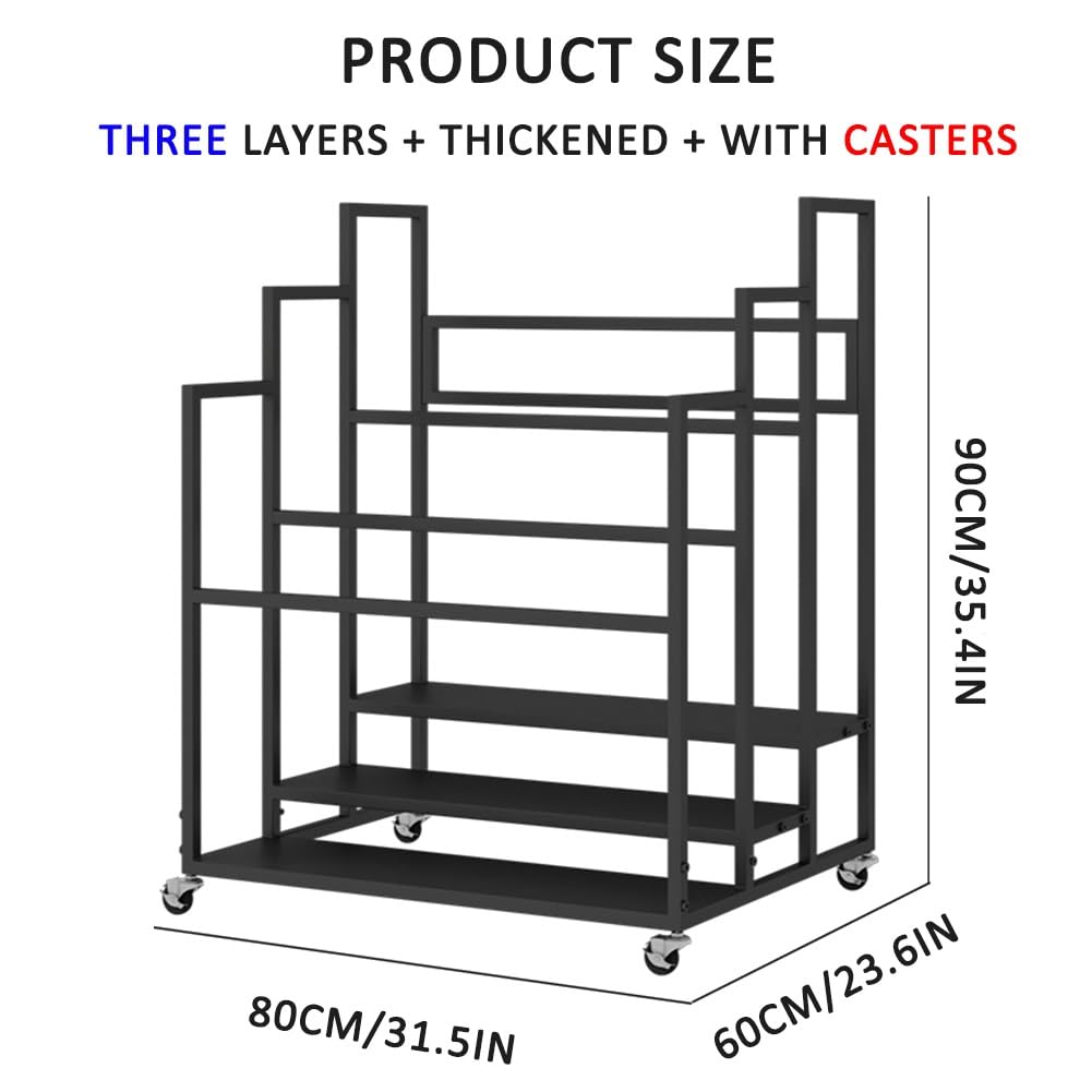 Soporte para Esterilla de Yoga, Estante de Almacenamiento de 3 Niveles con Ruedas, Organizador de Gimnasio para Equipo de Ejercicio, Soporte para esterillas de Yoga, Rodillos de Espuma y blo