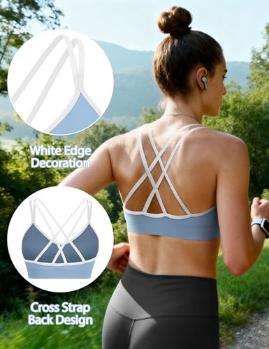 Image of VEQKING Strappy Cross Back Women Sports Bra Pack for Medium Support Workout | Removable Padded Cups, Spaghetti Strap, Comfort Seamless Wirefree, Soft Breathable Fabric, for Gym /Yoga /Pilates /Walking /Daily