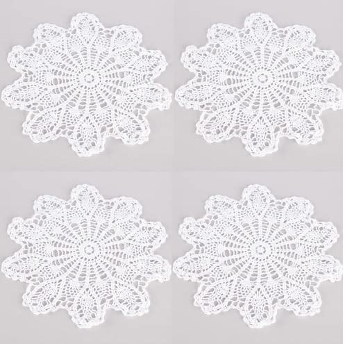 Factory Direct Craft Set of 4 Individual White Round Pineapple Cotton Hand Crocheted Lace Doilies | Size - 10
