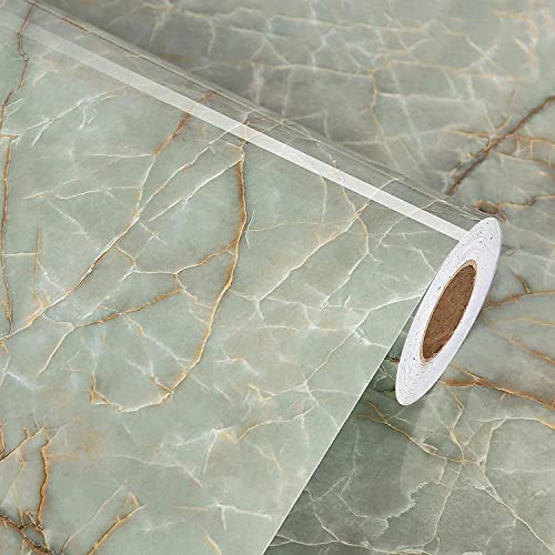 Marble Contact Paper for Countertops Waterproof Marble Wallpaper Peel and Stick Vinyl Countertop Contact Paper for Cabinets Self Adhesive Removable Green Wallpapers for Shelf Drawers Liner 15.8"x236"