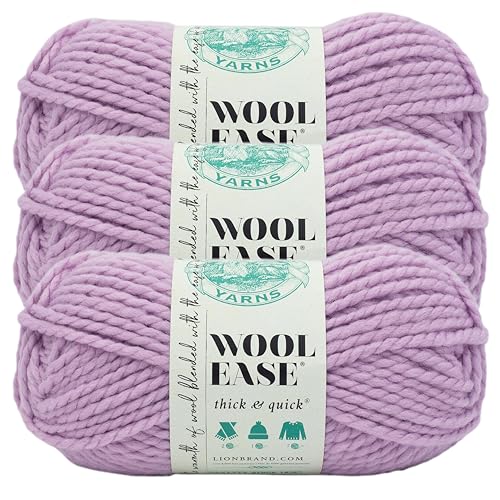 Image of Lion Brand Yarn Wool-Ease Thick & Quick Yarn, Soft and Bulky Yarn for Knitting, Crocheting, and Crafting, 3 Pack, Fairy | Super Bulky Wool Acrylic Blend Fiber for Soft Hats, Sweaters, Chunky Blankets, Yarn for Crochet, Knitting, Crafts, Weaving