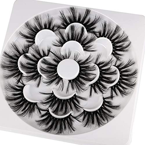 Pleell 25mm Lashes Mink, 7 Pairs Fluffy False Eyelashes Dramatic Long Full Volume Fake Lashes Wispy Soft Eye Lashes Pack