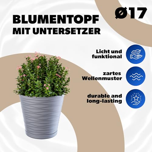 KADAX Blumentopf mit Untersetzer, Pflanzkübel für Innen, Leichter Blumenkübel, Pflanztopf aus Kunststoff, runder Übertopf für Blumen… – Ansicht 2