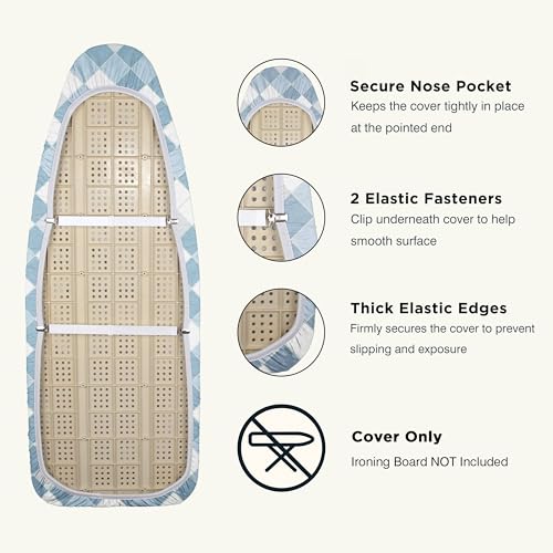 Image of UniSimp Ironing Board Cover and Pad 18 inchx49 inch Extra Thick Natural Cotton, Scorch and Stain Resistant Iron Board Cover, Wide Ironing Board Cover with Fasteners Heavy Duty Heatproof Elastic Edge Checkered
