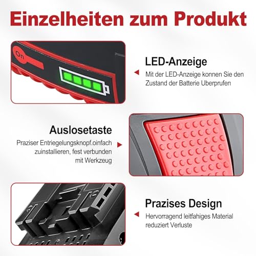 2 Stück 8.0Ah BAT609 Ersatzakku für Bosch Akku 18V Li-ion kompatibel für Bosch 18V Akku 8.0Ah BAT618 BAT618G BAT609G BAT619 BAT619G BAT610G BAT610 mit LED (8.0-2 Packs) – Bild 5