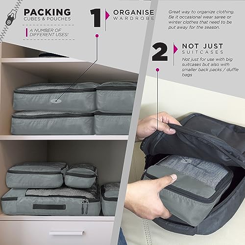 FATMUG Polyester Packing Cubes Travel Bag Organiser Set Of 15(2L,2M, 2S, 2Slim, 3 Shoe & 4 Laundry Pouch)-Grey 6