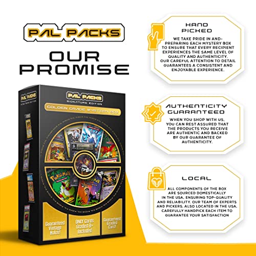 Pal Packs Signature Edition Golden Grade Mystery Box | Guaranteed 1 X Psa, Beckett Or Cgc Graded 8+ Card | 1 X Factory Sealed Booster Pack | 25 X Additional Cards | Compatible With Pokemon Cards #TOP3