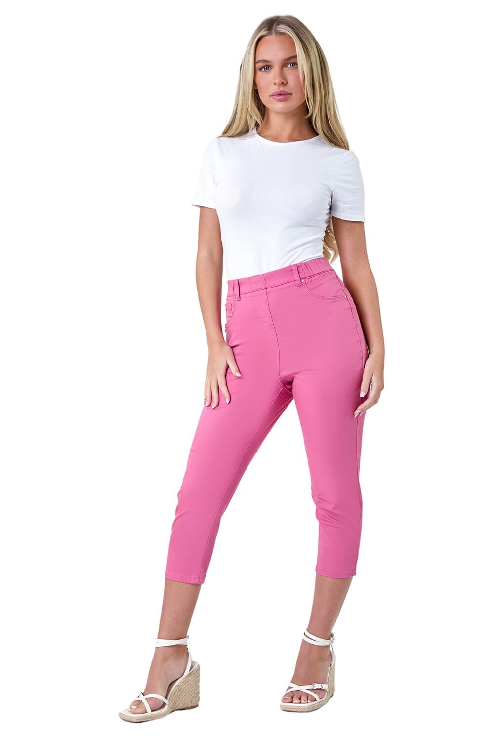 Roman OriginalsCropped Jeggings for Women UK Ladies Capri Stretchy Jeans Denim Legging Cotton Summer Trouser Three Quarter 3/4 Length Pull On Cut Off High Waist Smart