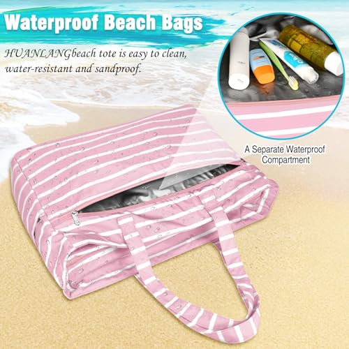 Image of HUANLANG Extra Large Beach Bag Waterproof Beach Totes Bags for Women Men,Pool Bag with Zipper Wet Pocket