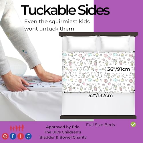 Image of Hygge Sheets Potty Training Pee Pads for Kids, Toddlers - 100% Waterproof, Non Slip Bed Wetting Pad for Full Size Beds - Washable, Reusable Mattress & Sheet Protector - Unicorn