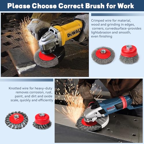 Image of 12 Pack Wire Wheel Brush for 4-1 /2 inch Angle Grinder & 4pcs Wire Cleaing Brushes 3 inch&4 inch Carbon Steel Knotted Crimped Brush for 5 /8 inch-11 Arbor Angle Grinder Wheel Brushes for Rust Removal Polishing