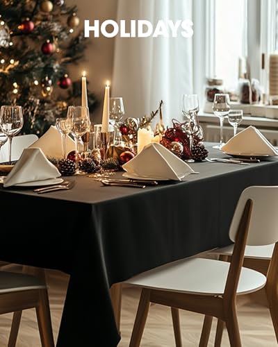Image of Pureegg Rectangle Table Cloth 60 inch x 102 inch - Durable Polyester Tablecloth Offers Reusable & Washable Protection, Ideal for Outdoor Party, Picnic, Wedding, Banquet and Birthday, 12 Pack, Black