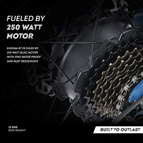 Image of NINETY ONE Enigma R7 Hybrid 7 Speed Camouflage Blue Electric Cycle (Wheel 700c, Frame : 18 Inch, Ideal for Men), Rigid