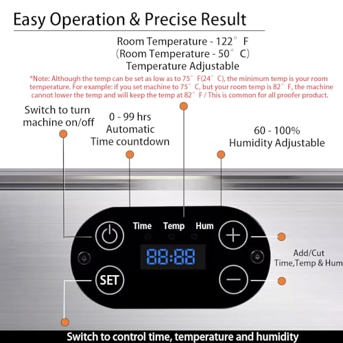Electric Bread Dough Proofer Machine with Humidity and Temperature control Sourdough Bread Proofer Box Yogurt Maker Proofing Slow Cooker Fermenter Chocolate Melter