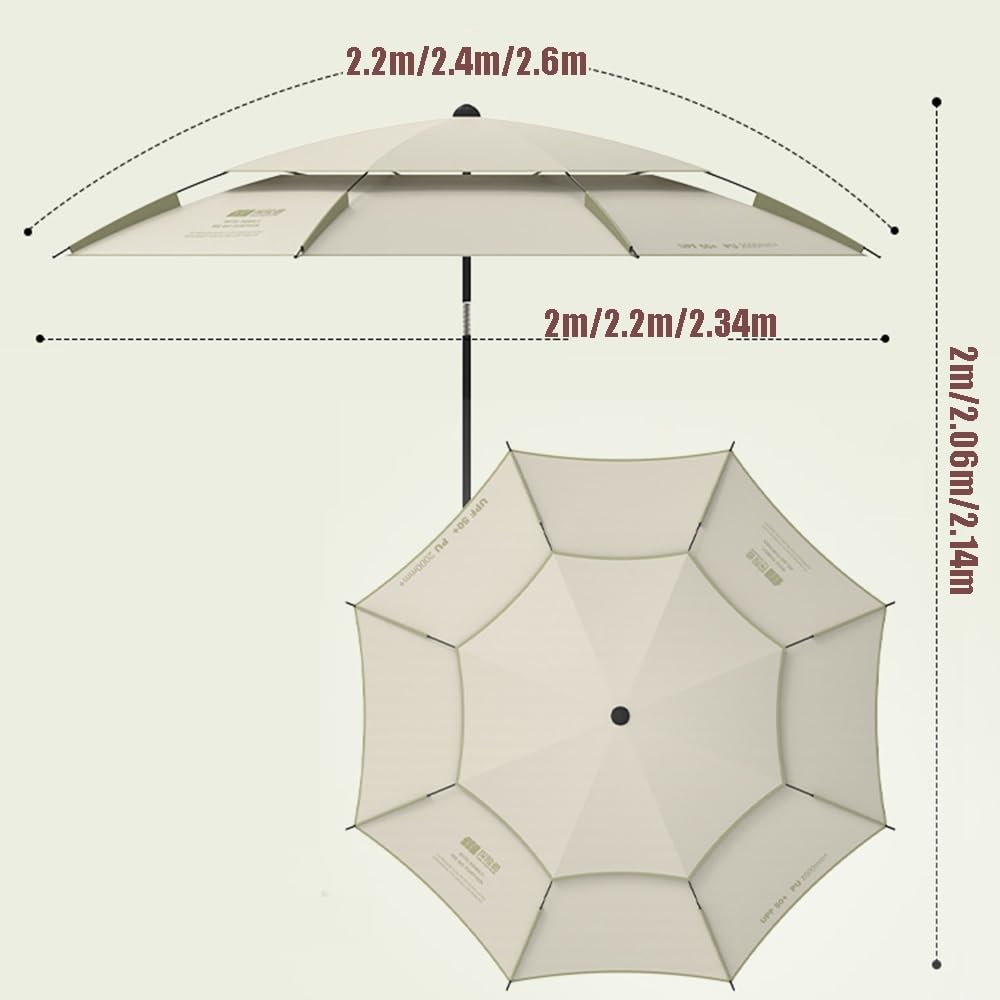 2.2m 2.4m 2.6m Parapluie De Pêche Anti Vent Parasol De Plage avec Ancre De Sable, Inclinable Réglable Grand Parasol De Pêche(Beige,2.2m)