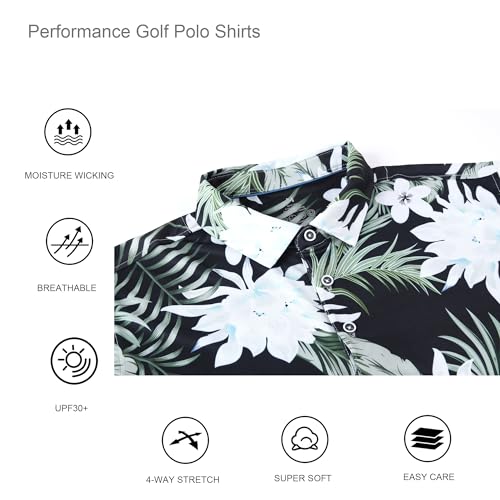 Alex Vando Mens Hawaiian Golf Shirt Moisture Wicking Digital Print Golf Shirts for Men