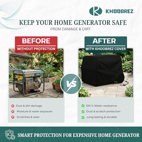 Image of KHOOBREZ Generator Cover | Water-Resistant & Dustproof Protective Cover for Portable Home Generators | Heavy-Duty Polyester Universal Fit | Black