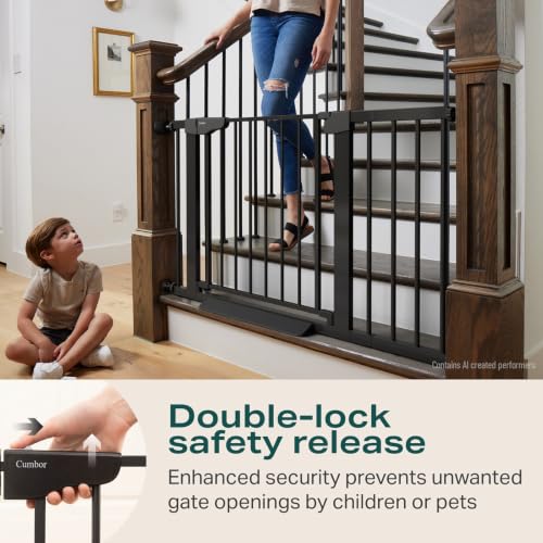 Cumbor 30-46" Baby Gate for Stairs, Auto Close Dog Gate for the House Black | Easy Install Pressure Mounted Pet Gates for Doorway, Dual Lock Indoor Safety Gate for Baby & Dog, Mom's Choice Awards Winner - Image 5