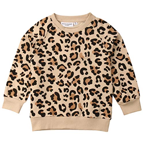 Toddler Little Baby Girls Boys Leopard Crewneck Sweatshirt Long Sleeve Sweater Shirt Blouse Tops Fall Winter Outfit Clothes (Leopard, 3-4 Years)