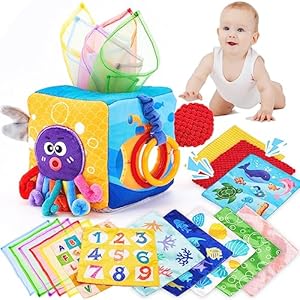 Baby Spielzeug 6 Monate Tissue Box Toy Montessori 6-12 Monate Sensorik , Stofftücher Kontrastreiche Farben Lernen Sensorische für Jungen Mädchen Geschenke