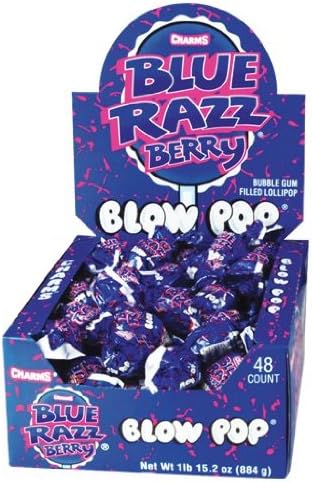 Charms Blow Pops Blue Razz Berry Flavor, 48 Count (Pack of 1)