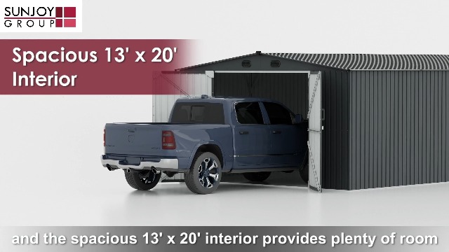 Sunjoy Outdoor Storage Shed 13 x 20 ft. Carport, Patio Metal